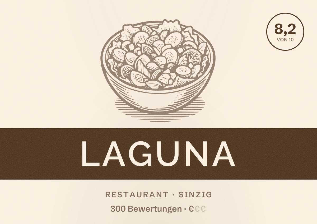 Illustriertes Poster von Laguna, Restaurant in Sinzig: Bewertung 8,2 von 10 aus 300 Bewertungen, Preisniveau €