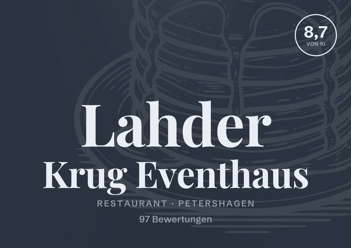 Illustriertes Poster von Lahder Krug Eventhaus, Restaurant in Petershagen: Bewertung 8,7 von 10 aus 97 Bewertungen