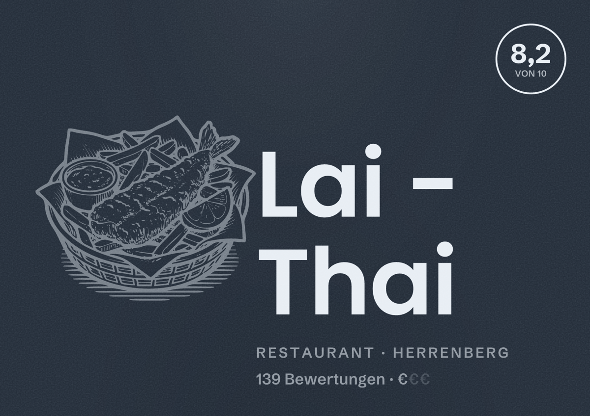 Illustriertes Poster von Lai - Thai, Restaurant in Herrenberg: Bewertung 8,2 von 10 aus 139 Bewertungen, Preisniveau €
