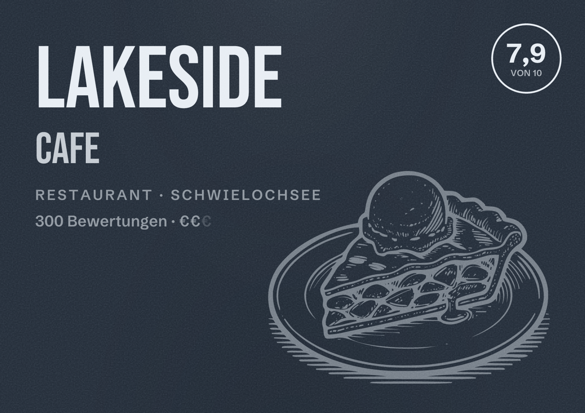 Illustriertes Poster von Lakeside cafe, Restaurant in Schwielochsee: Bewertung 7,9 von 10 aus 300 Bewertungen, Preisniveau €€