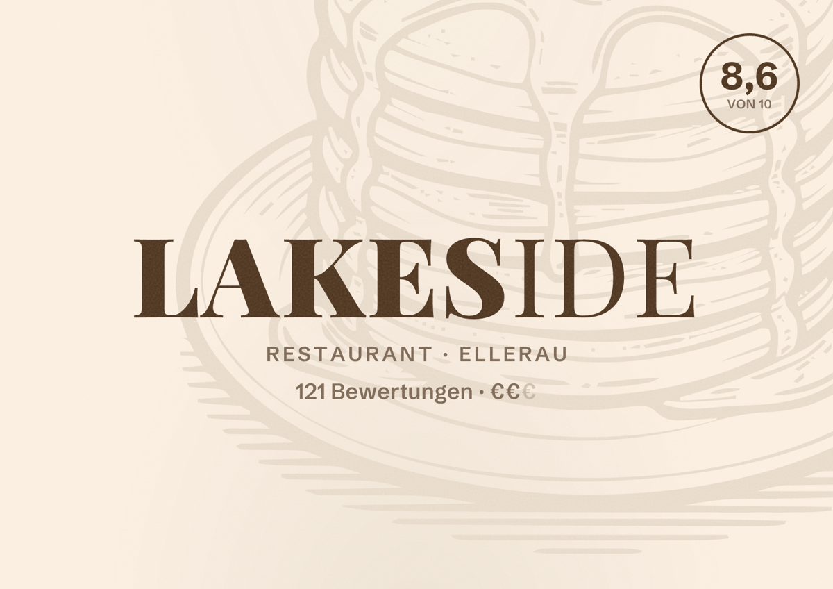 Illustriertes Poster von Lakeside, Restaurant in Ellerau: Bewertung 8,6 von 10 aus 121 Bewertungen, Preisniveau €€