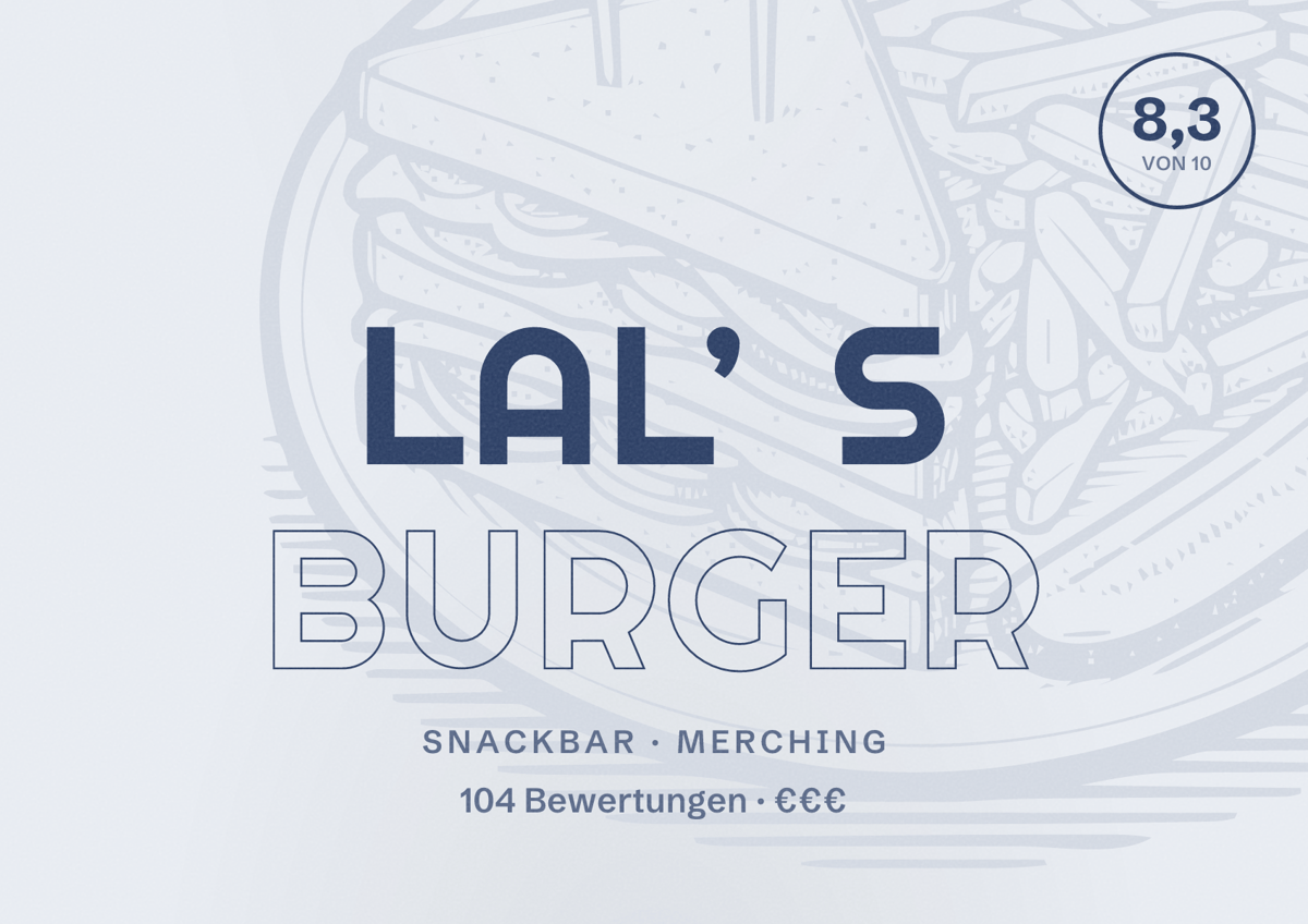 Illustriertes Poster von LAL’ S Burger, Snackbar in Merching: Bewertung 8,3 von 10 aus 104 Bewertungen, Preisniveau €€€