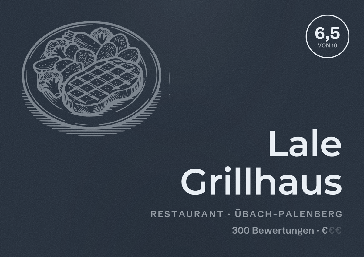 Illustriertes Poster von Lale Grillhaus, Restaurant in Übach-Palenberg: Bewertung 6,5 von 10 aus 300 Bewertungen, Preisniveau €