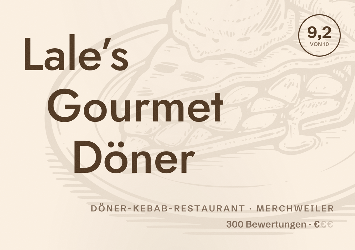 Illustriertes Poster von Lale’s Gourmet Döner, Döner-Kebab-Restaurant in Merchweiler: Bewertung 9,2 von 10 aus 300 Bewertungen, Preisniveau €