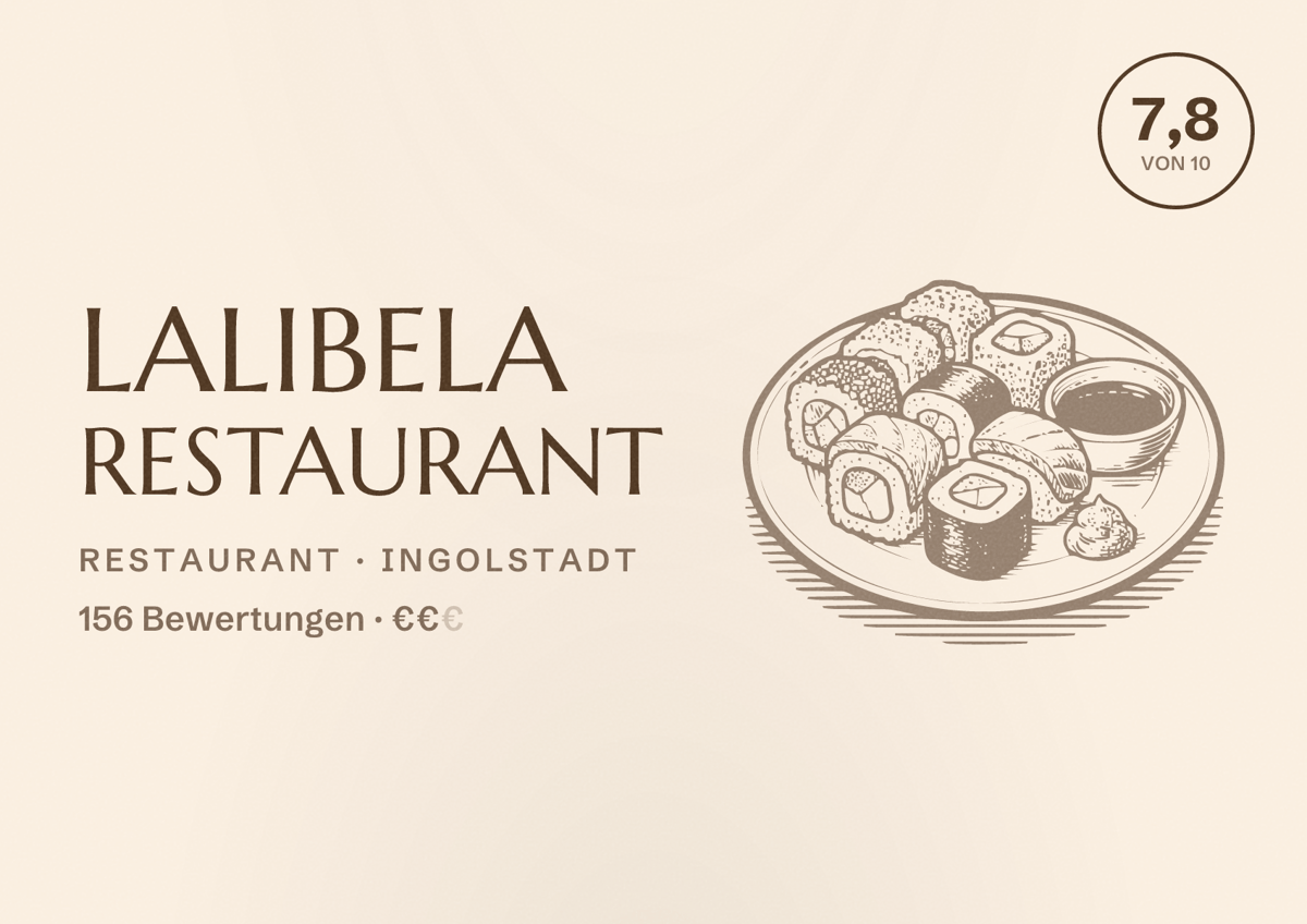 Illustriertes Poster von Lalibela Restaurant, Restaurant in Ingolstadt: Bewertung 7,8 von 10 aus 156 Bewertungen, Preisniveau €€