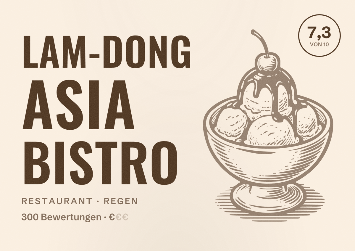Illustriertes Poster von Lam-Dong Asia Bistro, Restaurant in Regen: Bewertung 7,3 von 10 aus 300 Bewertungen, Preisniveau €