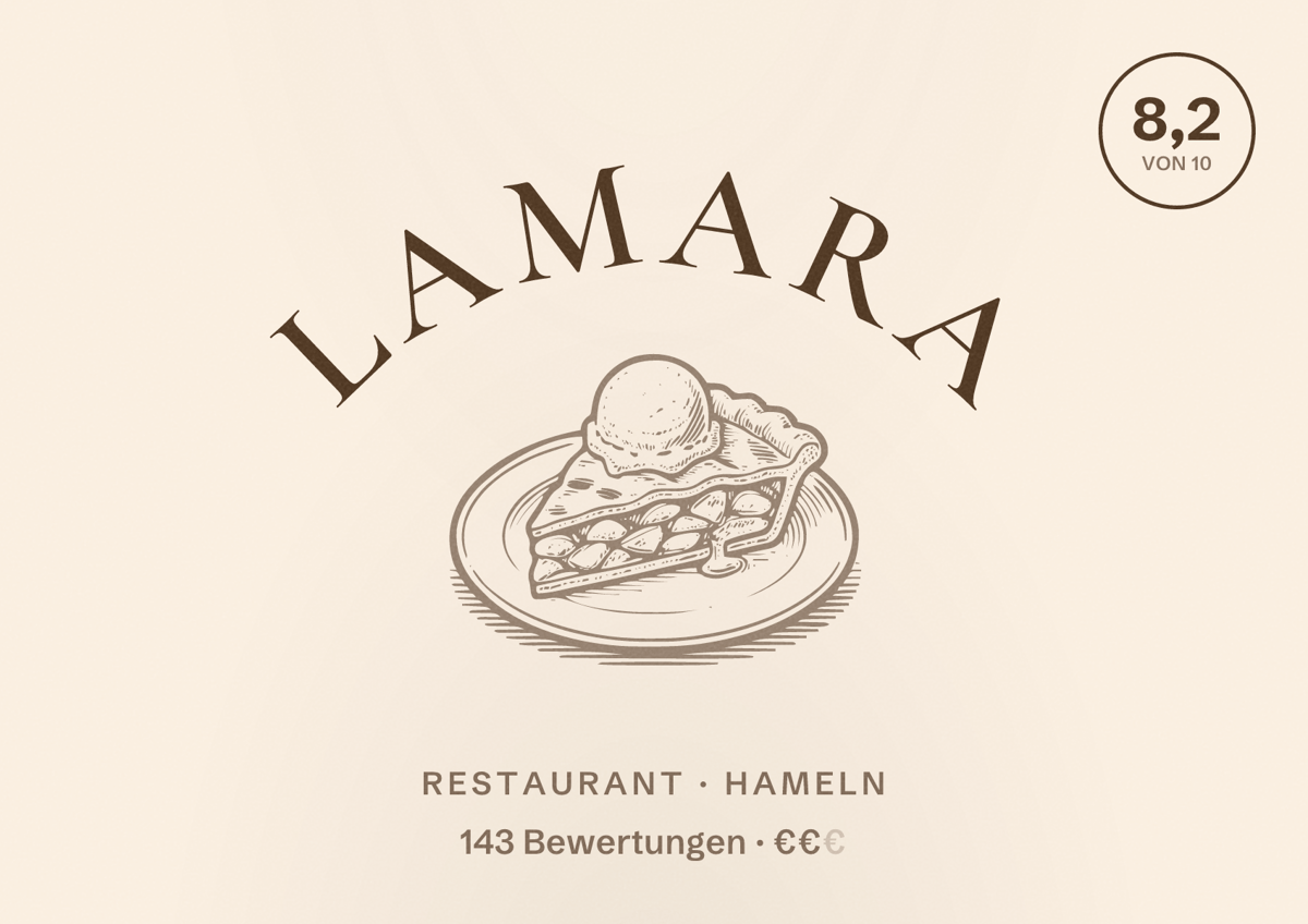 Illustriertes Poster von LaMara, Restaurant in Hameln: Bewertung 8,2 von 10 aus 143 Bewertungen, Preisniveau €€
