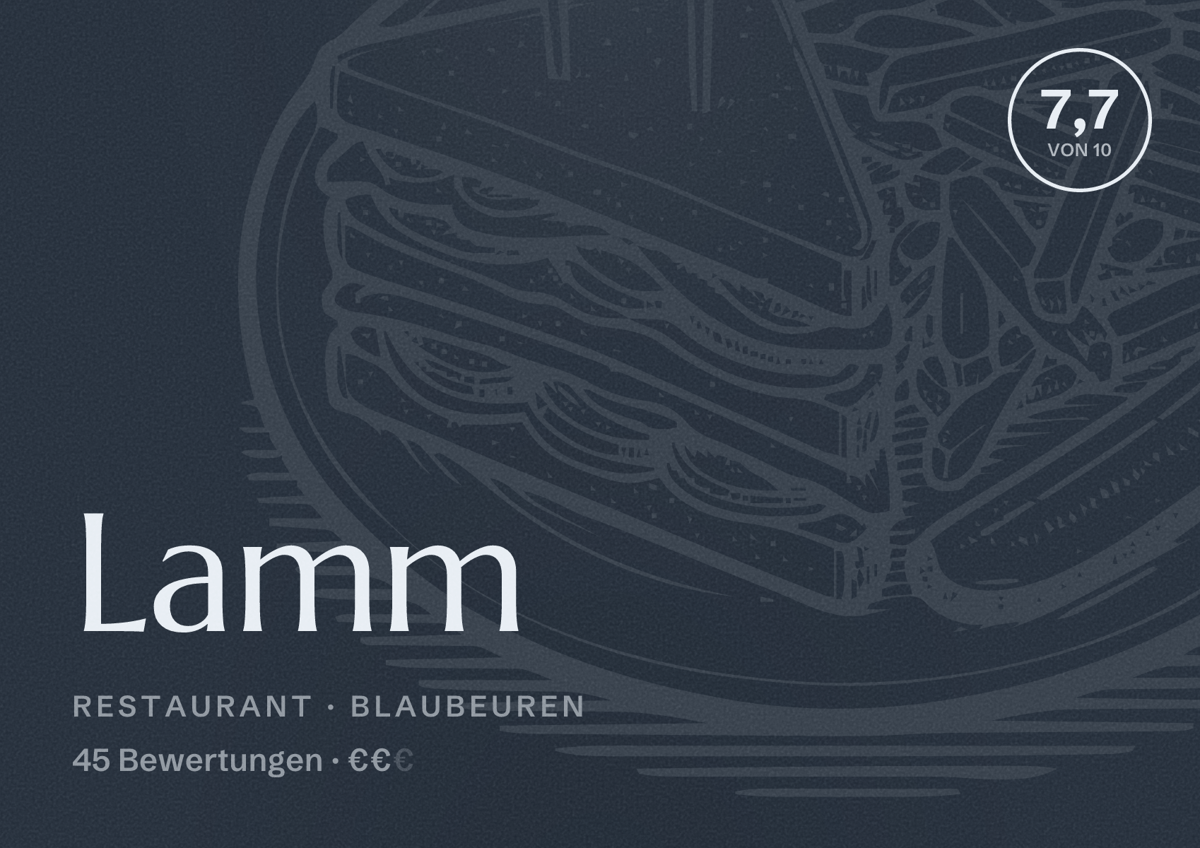 Illustriertes Poster von Lamm, Restaurant in Blaubeuren: Bewertung 7,7 von 10 aus 45 Bewertungen, Preisniveau €€