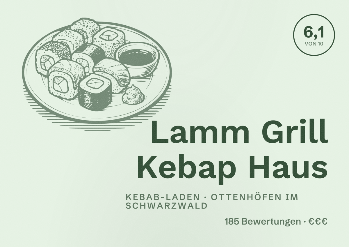 Illustriertes Poster von Lamm Grill Kebap Haus, Kebab-Laden in Ottenhöfen im Schwarzwald: Bewertung 6,1 von 10 aus 185 Bewertungen, Preisniveau €€€