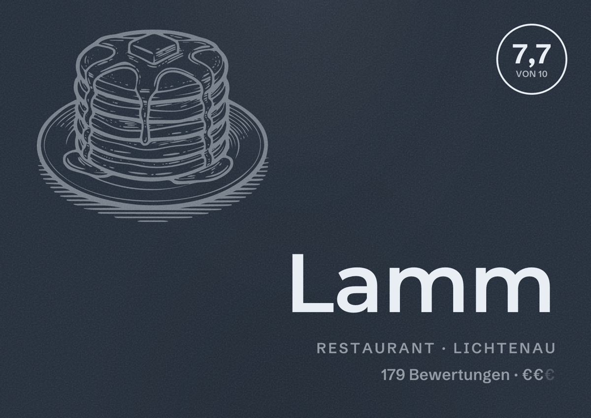 Illustriertes Poster von Lamm, Restaurant in Lichtenau: Bewertung 7,7 von 10 aus 179 Bewertungen, Preisniveau €€