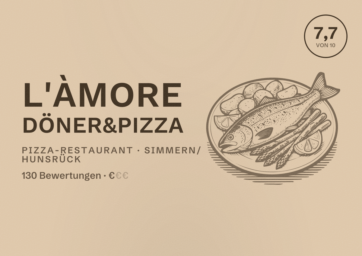 Illustriertes Poster von L'àmore Döner&Pizza, Pizza-Restaurant in Simmern/Hunsrück: Bewertung 7,7 von 10 aus 130 Bewertungen, Preisniveau €