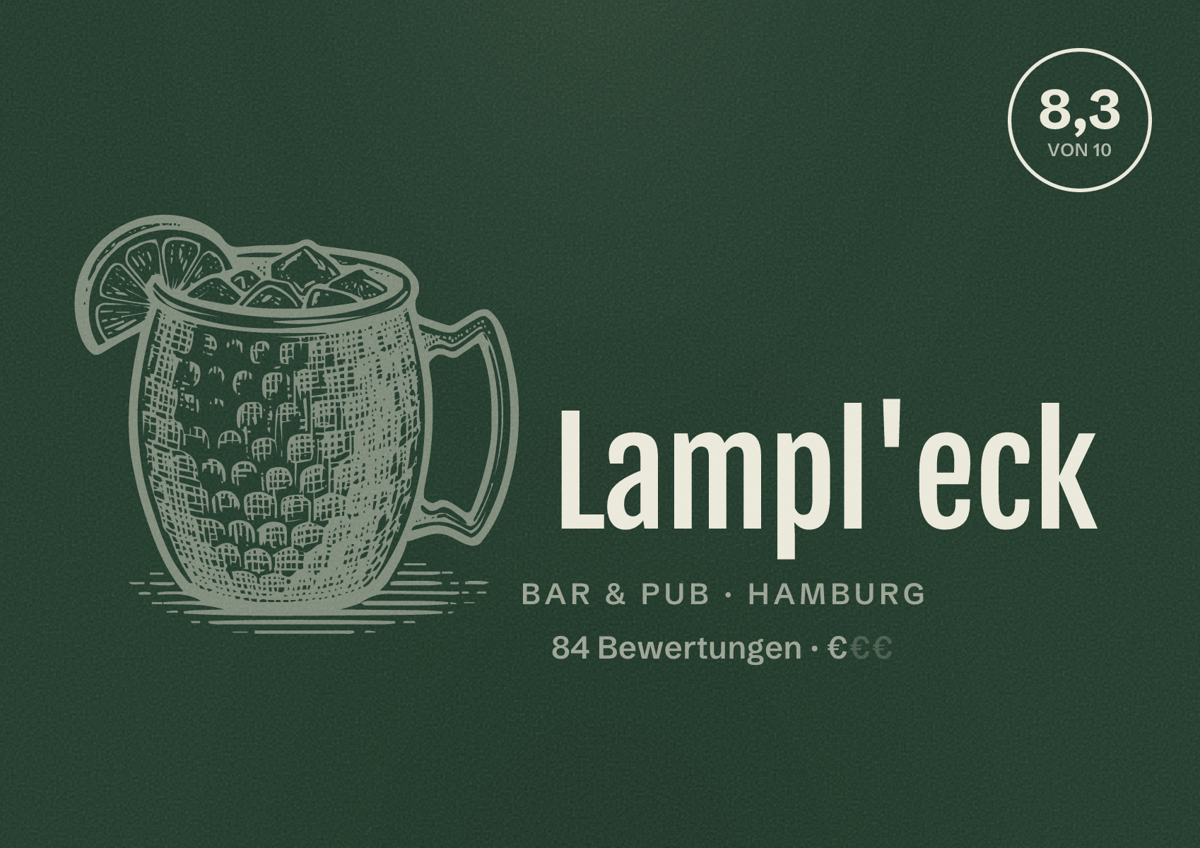 Illustriertes Poster von Lampl'eck, Bar & Pub in Hamburg: Bewertung 8,3 von 10 aus 84 Bewertungen, Preisniveau €