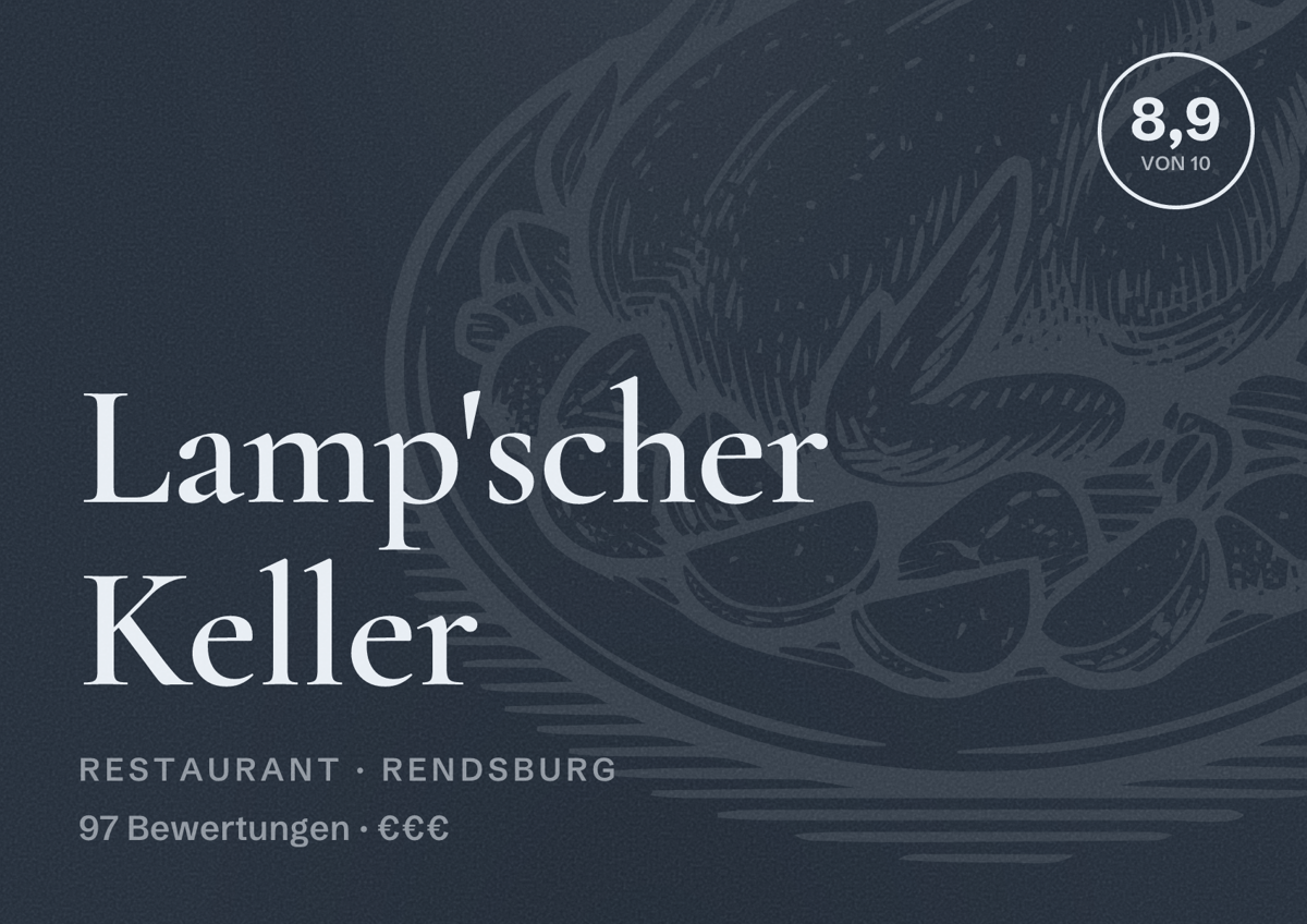Illustriertes Poster von Lamp'scher Keller, Restaurant in Rendsburg: Bewertung 8,9 von 10 aus 97 Bewertungen, Preisniveau €€€