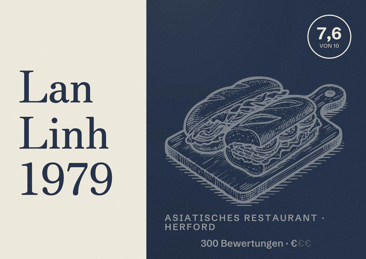 Illustriertes Poster von Lan Linh 1979, Asiatisches Restaurant in Herford: Bewertung 7,6 von 10 aus 300 Bewertungen, Preisniveau €