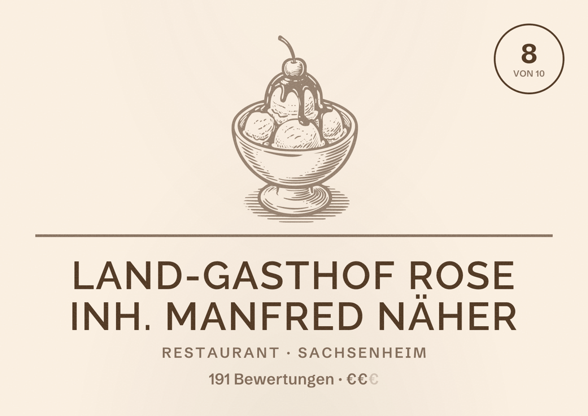 Illustriertes Poster von Land-Gasthof Rose Inh. Manfred Näher, Restaurant in Sachsenheim: Bewertung 8 von 10 aus 191 Bewertungen, Preisniveau €€