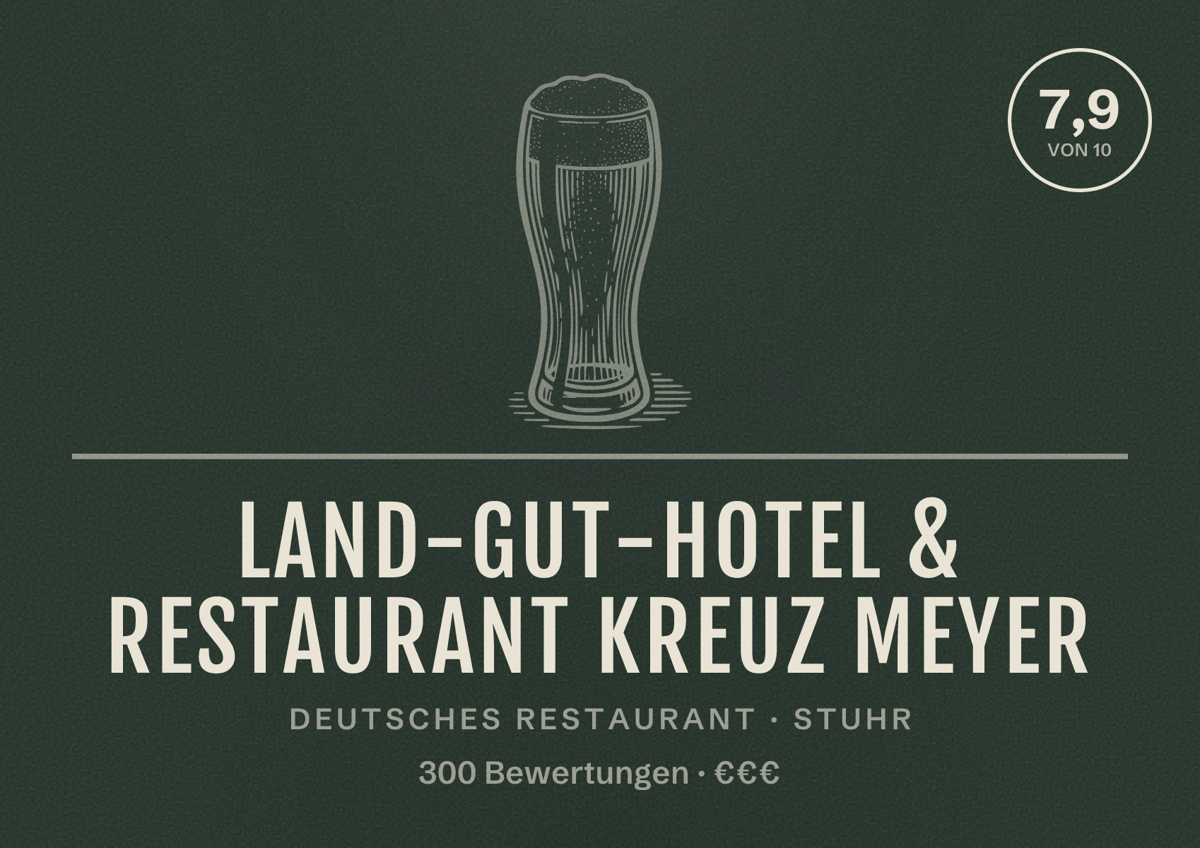 Illustriertes Poster von Land-Gut-Hotel & Restaurant Kreuz Meyer, Deutsches Restaurant in Stuhr: Bewertung 7,9 von 10 aus 300 Bewertungen, Preisniveau €€€