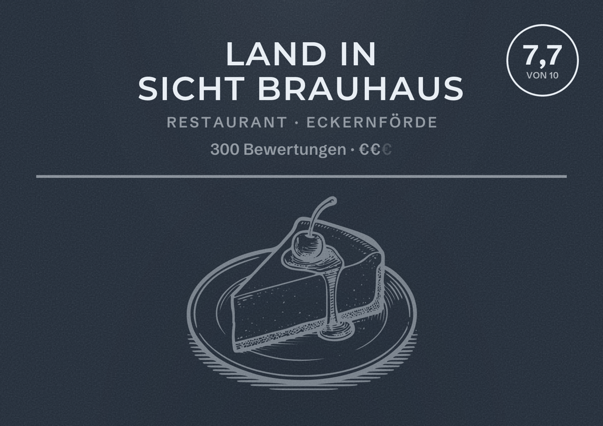 Illustriertes Poster von Land in Sicht Brauhaus, Restaurant in Eckernförde: Bewertung 7,7 von 10 aus 300 Bewertungen, Preisniveau €€