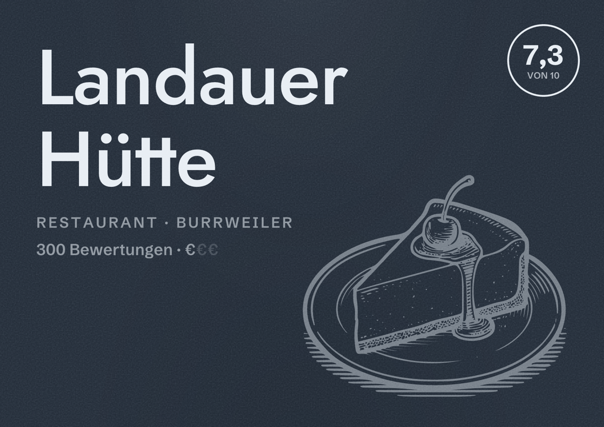 Illustriertes Poster von Landauer Hütte, Restaurant in Burrweiler: Bewertung 7,3 von 10 aus 300 Bewertungen, Preisniveau €