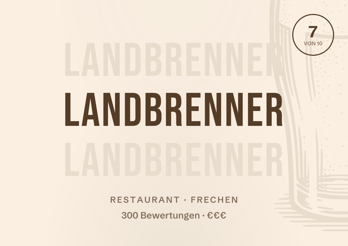 Illustriertes Poster von LANDBRENNER, Restaurant in Frechen: Bewertung 7 von 10 aus 300 Bewertungen, Preisniveau €€€