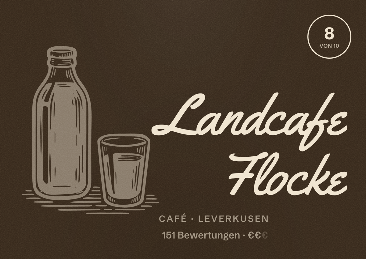Illustriertes Poster von Landcafe Flocke, Café in Leverkusen: Bewertung 8 von 10 aus 151 Bewertungen, Preisniveau €€