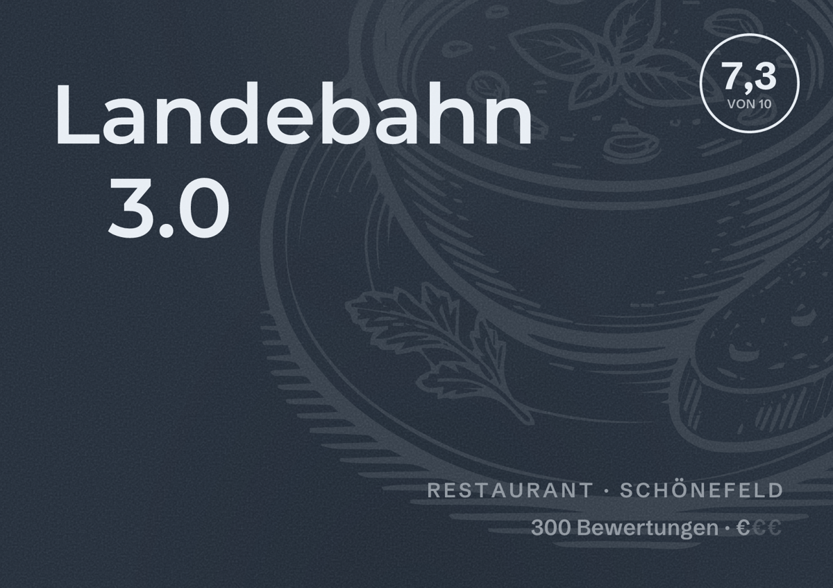 Illustriertes Poster von Landebahn 3.0, Restaurant in Schönefeld: Bewertung 7,3 von 10 aus 300 Bewertungen, Preisniveau €