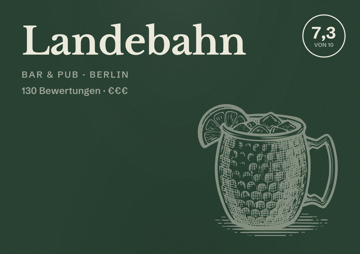 Illustriertes Poster von Landebahn, Bar & Pub in Berlin: Bewertung 7,3 von 10 aus 130 Bewertungen, Preisniveau €€€