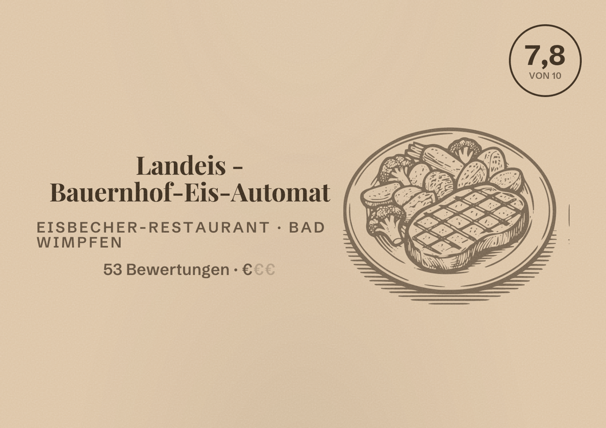 Illustriertes Poster von Landeis - Bauernhof-Eis-Automat, Eisbecher-Restaurant in Bad Wimpfen: Bewertung 7,8 von 10 aus 53 Bewertungen, Preisniveau €