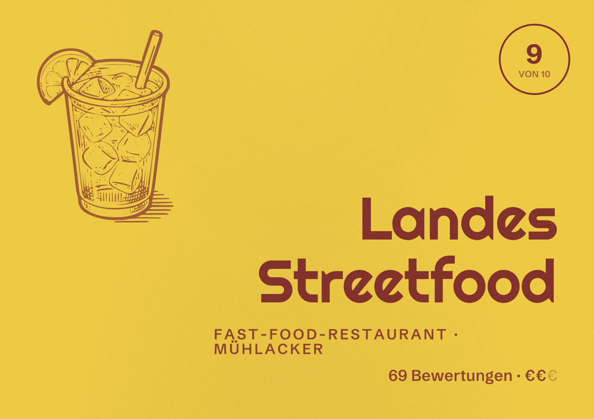 Illustriertes Poster von Landes Streetfood, Fast-Food-Restaurant in Mühlacker: Bewertung 9 von 10 aus 69 Bewertungen, Preisniveau €€