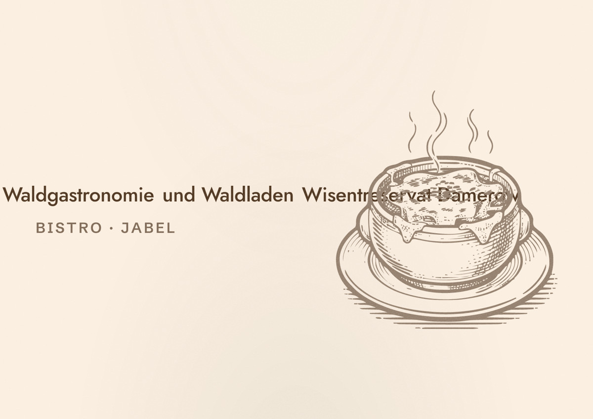 Illustriertes Poster von Landesforst M-V, Waldgastronomie und Waldladen Wisentreservat Damerow, Bistro in Jabel