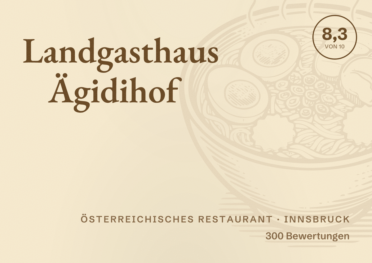 Illustriertes Poster von Landgasthaus Ägidihof, Österreichisches Restaurant in Innsbruck: Bewertung 8,3 von 10 aus 300 Bewertungen