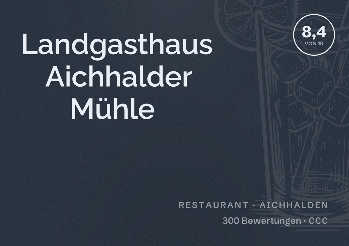 Illustriertes Poster von Landgasthaus Aichhalder Mühle, Restaurant in Aichhalden: Bewertung 8,4 von 10 aus 300 Bewertungen, Preisniveau €€€