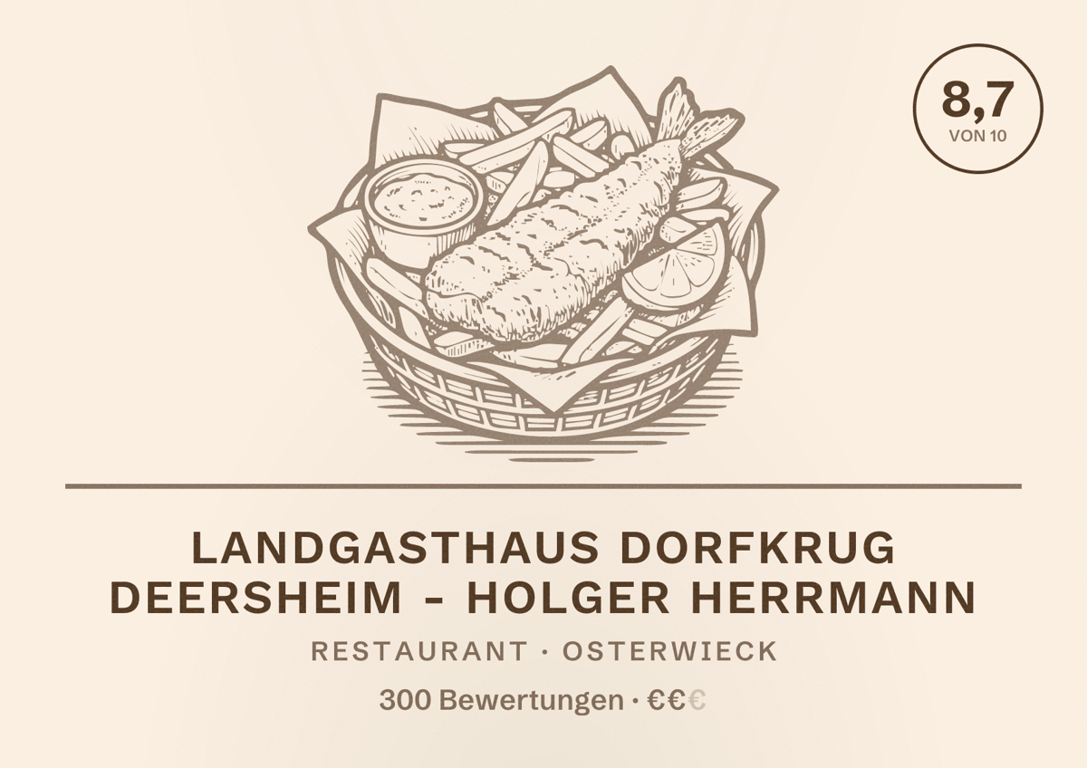 Illustriertes Poster von Landgasthaus Dorfkrug Deersheim - Holger Herrmann, Restaurant in Osterwieck: Bewertung 8,7 von 10 aus 300 Bewertungen, Preisniveau €€