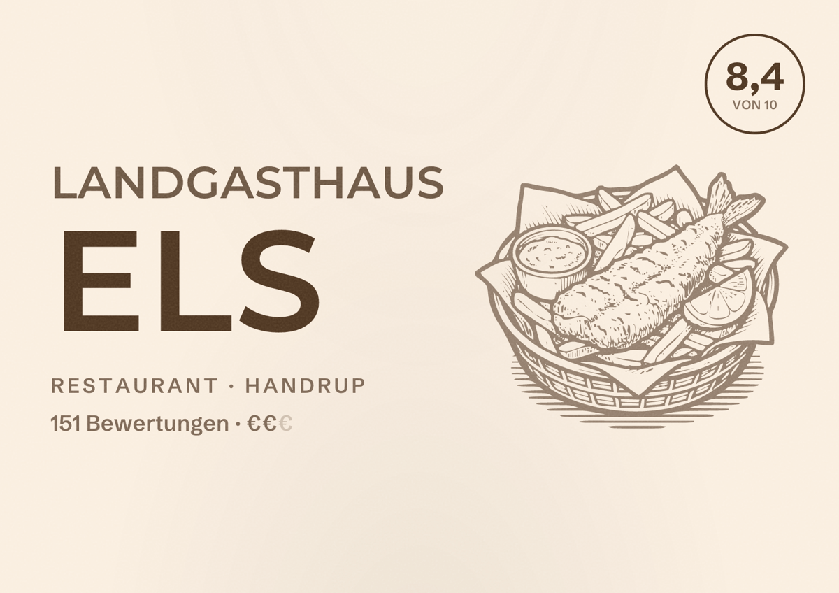 Illustriertes Poster von Landgasthaus Els, Restaurant in Handrup: Bewertung 8,4 von 10 aus 151 Bewertungen, Preisniveau €€