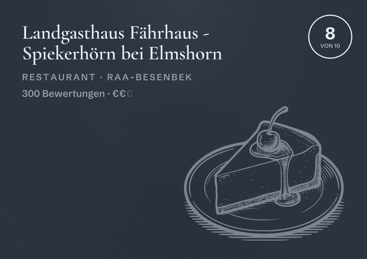 Illustriertes Poster von Landgasthaus Fährhaus - Spiekerhörn bei Elmshorn, Restaurant in Raa-Besenbek: Bewertung 8 von 10 aus 300 Bewertungen, Preisniveau €€