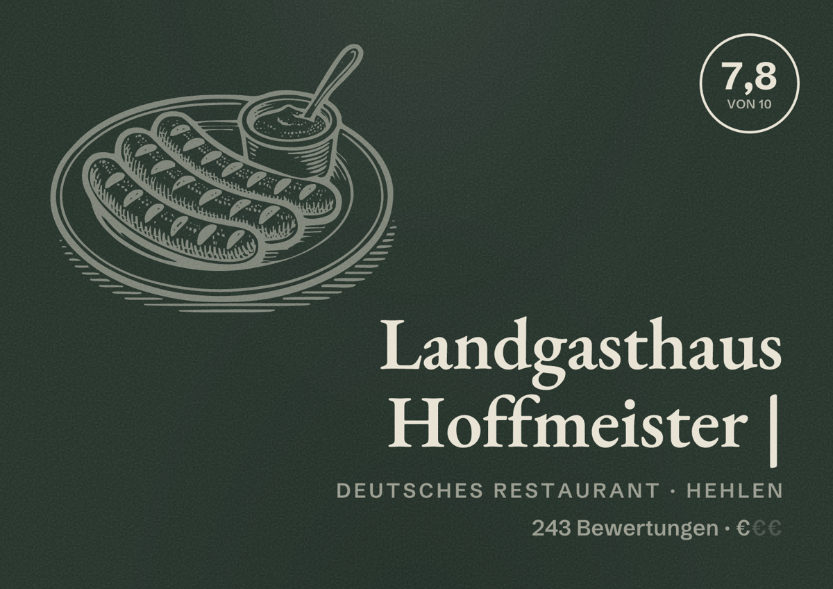 Illustriertes Poster von Landgasthaus Hoffmeister |, Deutsches Restaurant in Hehlen: Bewertung 7,8 von 10 aus 243 Bewertungen, Preisniveau €