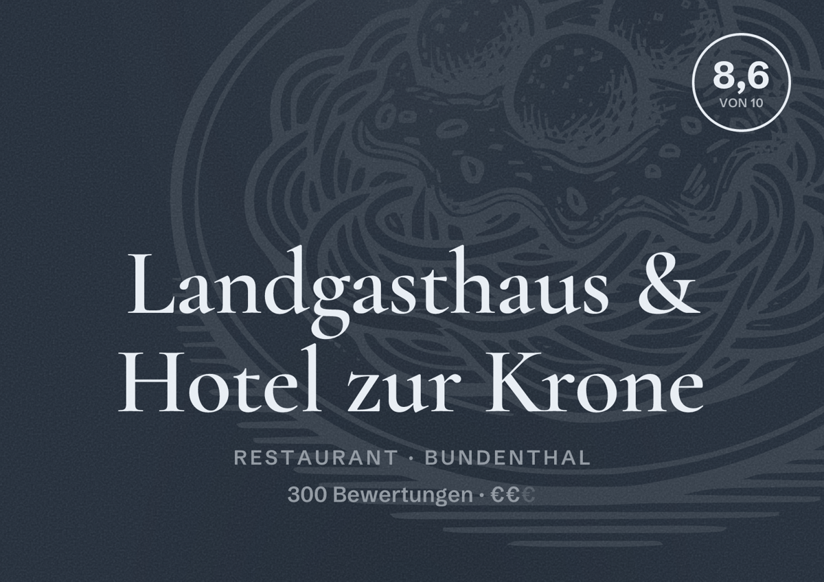 Illustriertes Poster von Landgasthaus & Hotel zur Krone, Restaurant in Bundenthal: Bewertung 8,6 von 10 aus 300 Bewertungen, Preisniveau €€