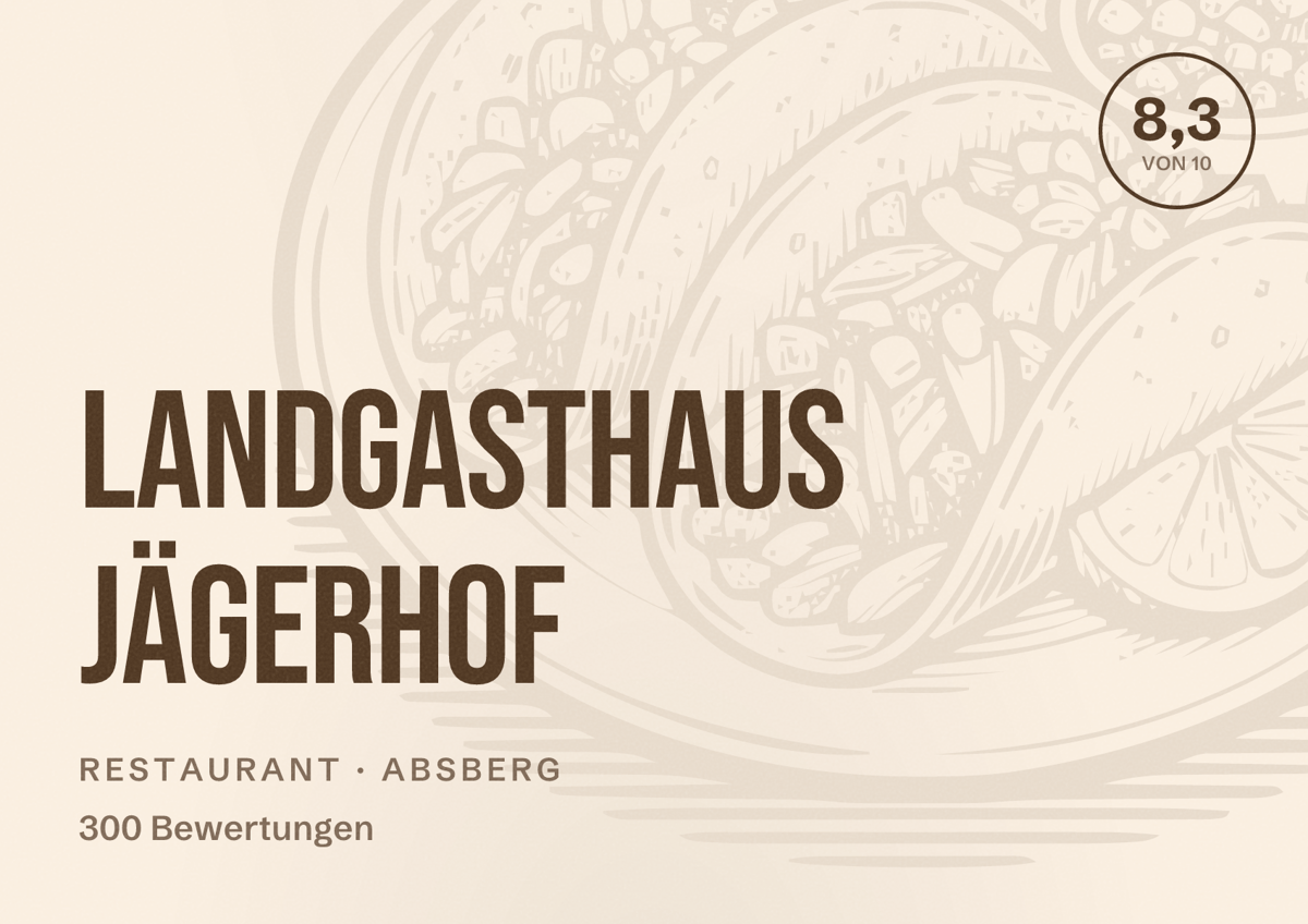 Illustriertes Poster von Landgasthaus Jägerhof, Restaurant in Absberg: Bewertung 8,3 von 10 aus 300 Bewertungen