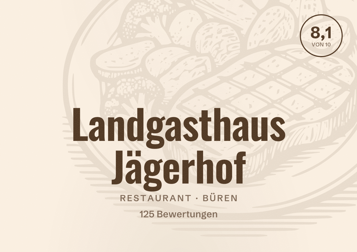 Illustriertes Poster von Landgasthaus Jägerhof, Restaurant in Büren: Bewertung 8,1 von 10 aus 125 Bewertungen