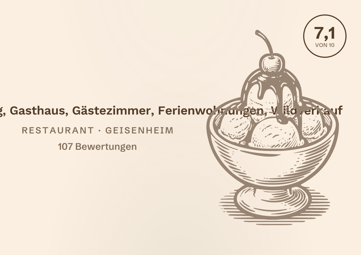 Illustriertes Poster von Landgasthaus König, Gasthaus, Gästezimmer, Ferienwohnungen, Wildverkauf, Restaurant in Geisenheim: Bewertung 7,1 von 10 aus 107 Bewertungen