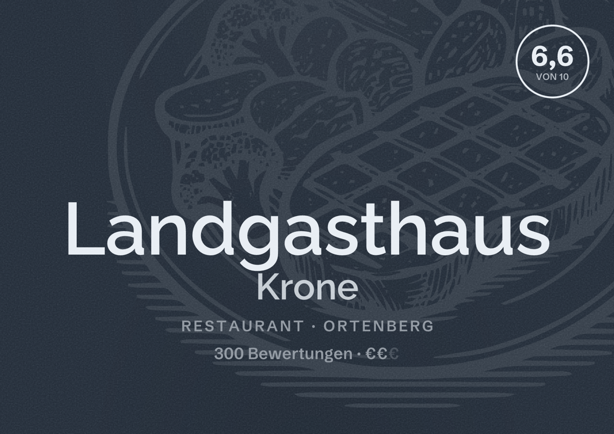 Illustriertes Poster von Landgasthaus Krone, Restaurant in Ortenberg: Bewertung 6,6 von 10 aus 300 Bewertungen, Preisniveau €€