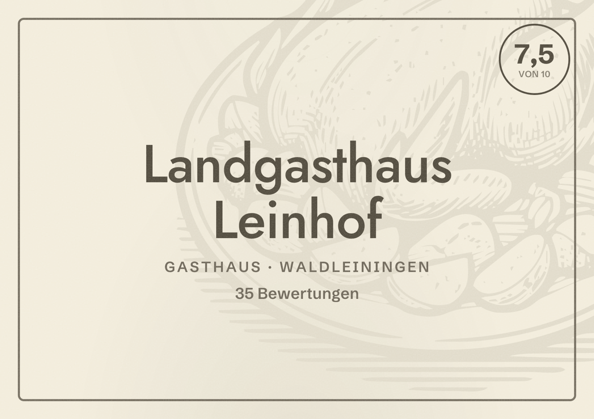 Illustriertes Poster von Landgasthaus Leinhof, Gasthaus in Waldleiningen: Bewertung 7,5 von 10 aus 35 Bewertungen