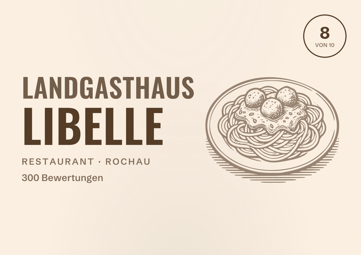 Illustriertes Poster von Landgasthaus Libelle, Restaurant in Rochau: Bewertung 8 von 10 aus 300 Bewertungen