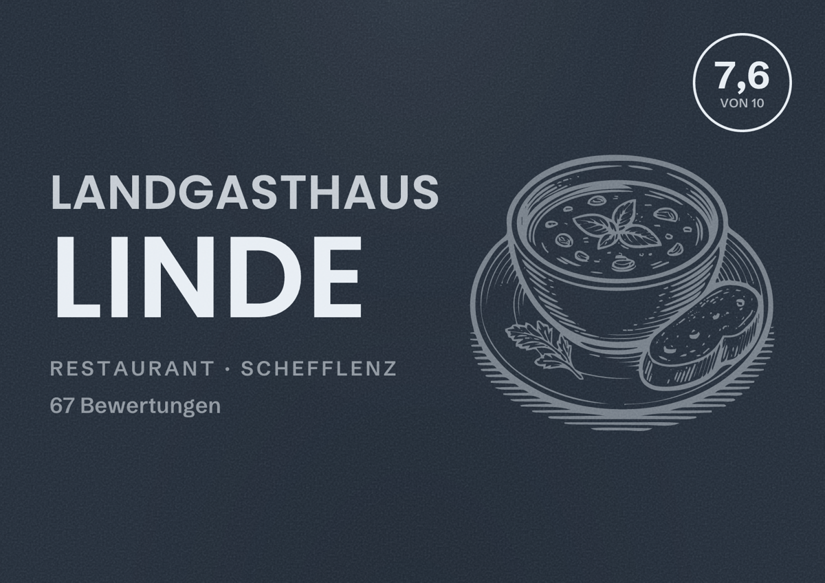 Illustriertes Poster von Landgasthaus Linde, Restaurant in Schefflenz: Bewertung 7,6 von 10 aus 67 Bewertungen