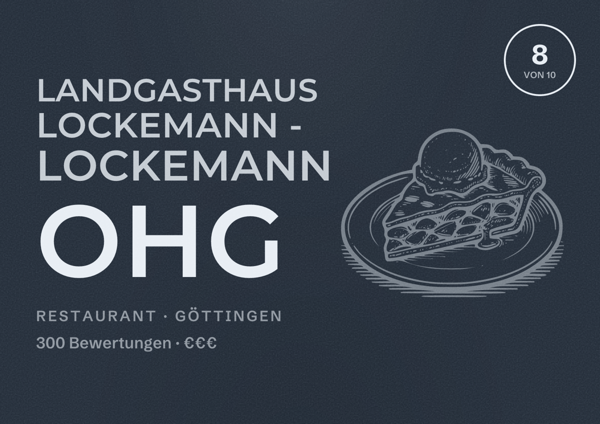 Illustriertes Poster von Landgasthaus Lockemann - Lockemann OHG, Restaurant in Göttingen: Bewertung 8 von 10 aus 300 Bewertungen, Preisniveau €€€