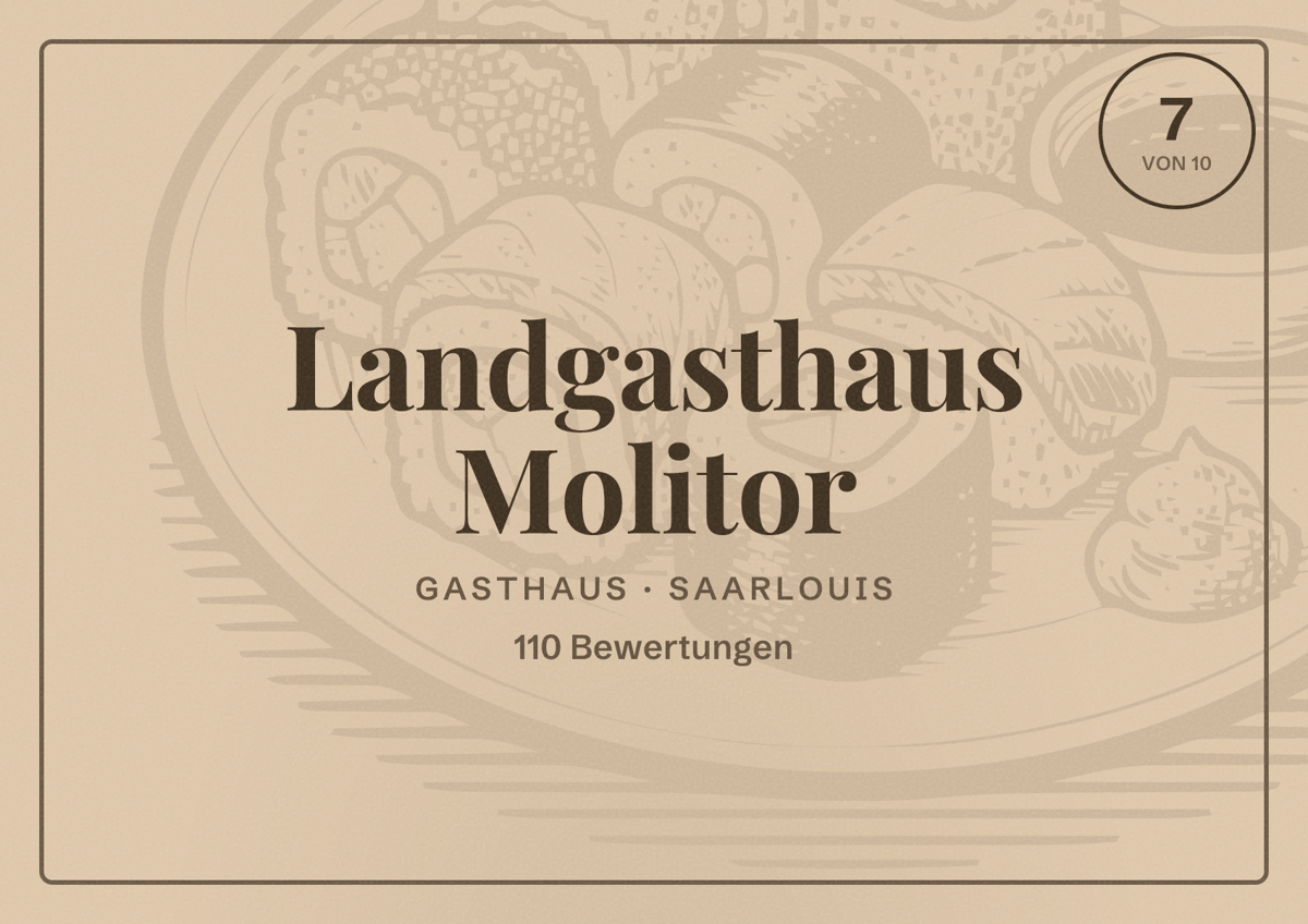 Illustriertes Poster von Landgasthaus Molitor, Gasthaus in Saarlouis: Bewertung 7 von 10 aus 110 Bewertungen