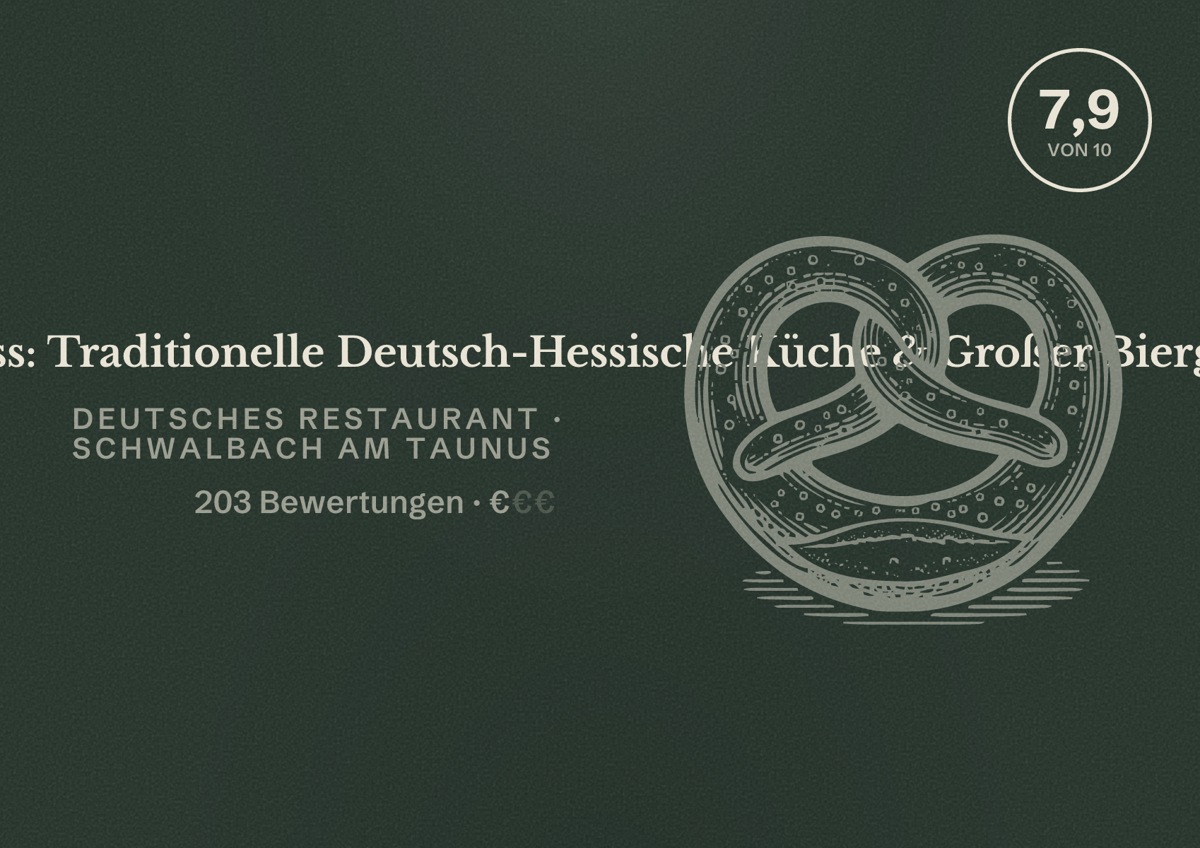Illustriertes Poster von Landgasthaus Mutter Krauss: Traditionelle Deutsch-Hessische Küche & Großer Biergarten, Deutsches Restaurant in Schwalbach am Taunus: Bewertung 7,9 von 10 aus 203 Bewertungen, Preisniveau €
