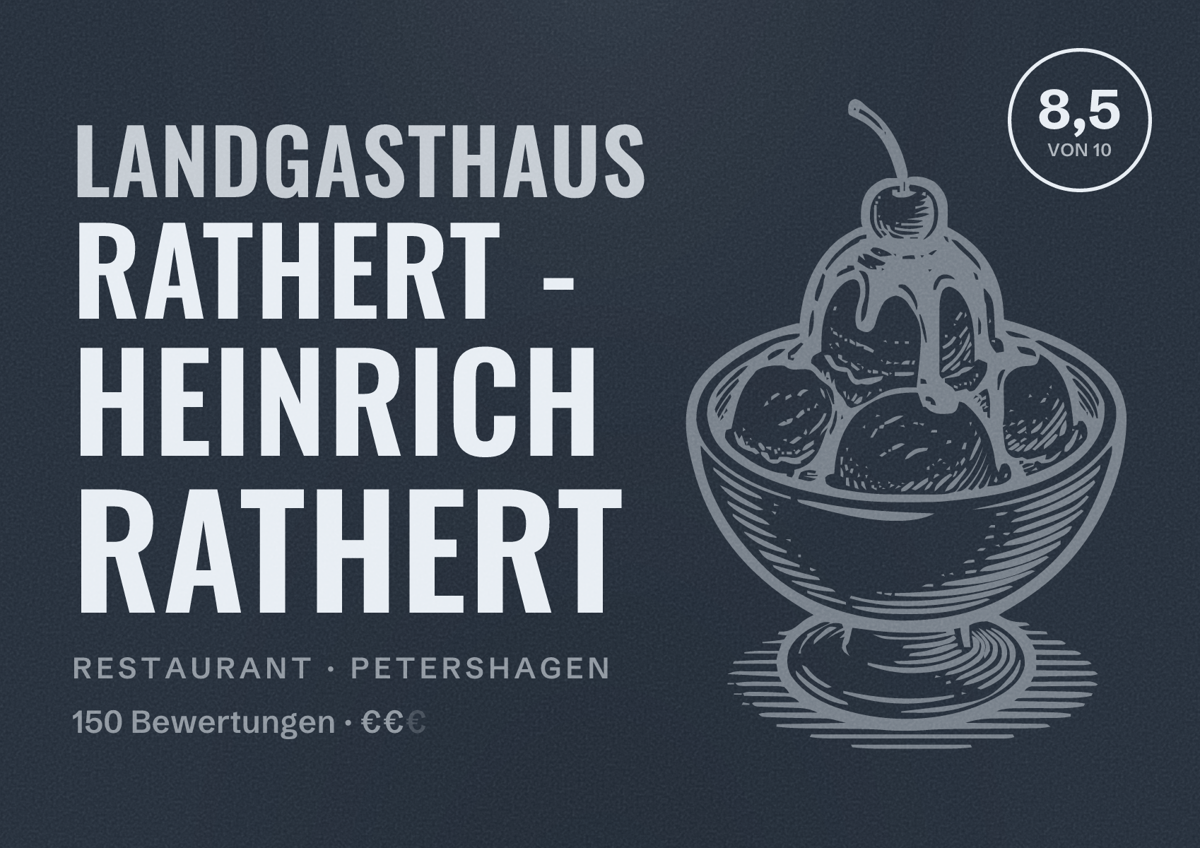 Illustriertes Poster von Landgasthaus Rathert - Heinrich Rathert, Restaurant in Petershagen: Bewertung 8,5 von 10 aus 150 Bewertungen, Preisniveau €€