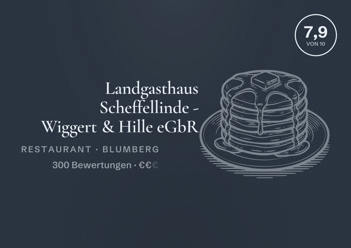 Illustriertes Poster von Landgasthaus Scheffellinde - Wiggert & Hille eGbR, Restaurant in Blumberg: Bewertung 7,9 von 10 aus 300 Bewertungen, Preisniveau €€