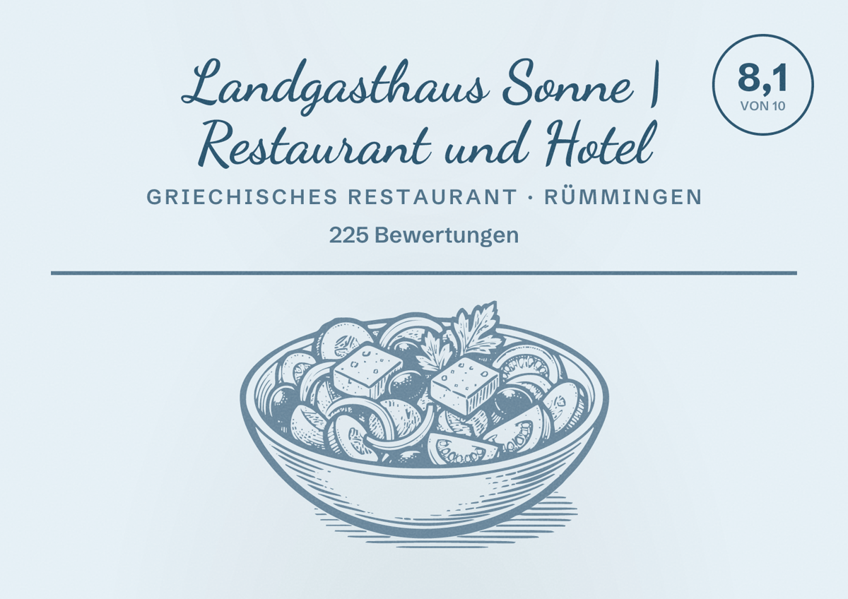 Illustriertes Poster von Landgasthaus Sonne | Restaurant und Hotel, Griechisches Restaurant in Rümmingen: Bewertung 8,1 von 10 aus 225 Bewertungen