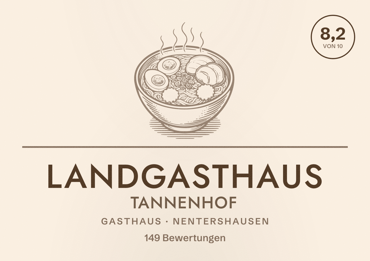 Illustriertes Poster von Landgasthaus Tannenhof, Gasthaus in Nentershausen: Bewertung 8,2 von 10 aus 149 Bewertungen